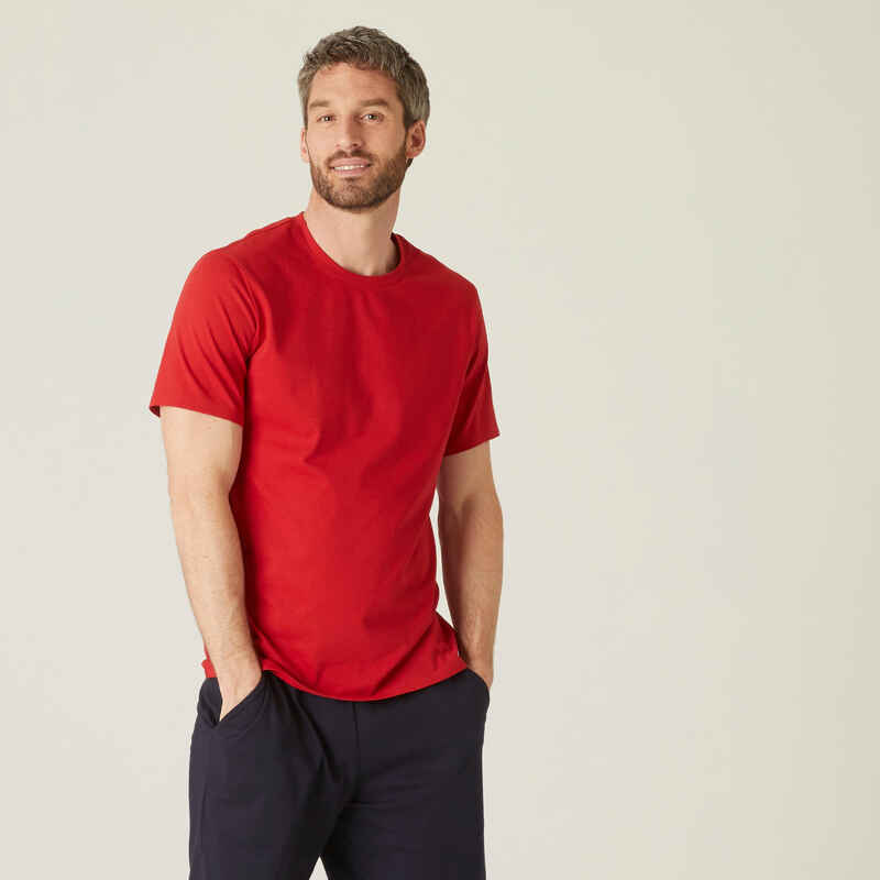 Camiseta fitness manga corta algodón extensible Hombre Domyos rojo