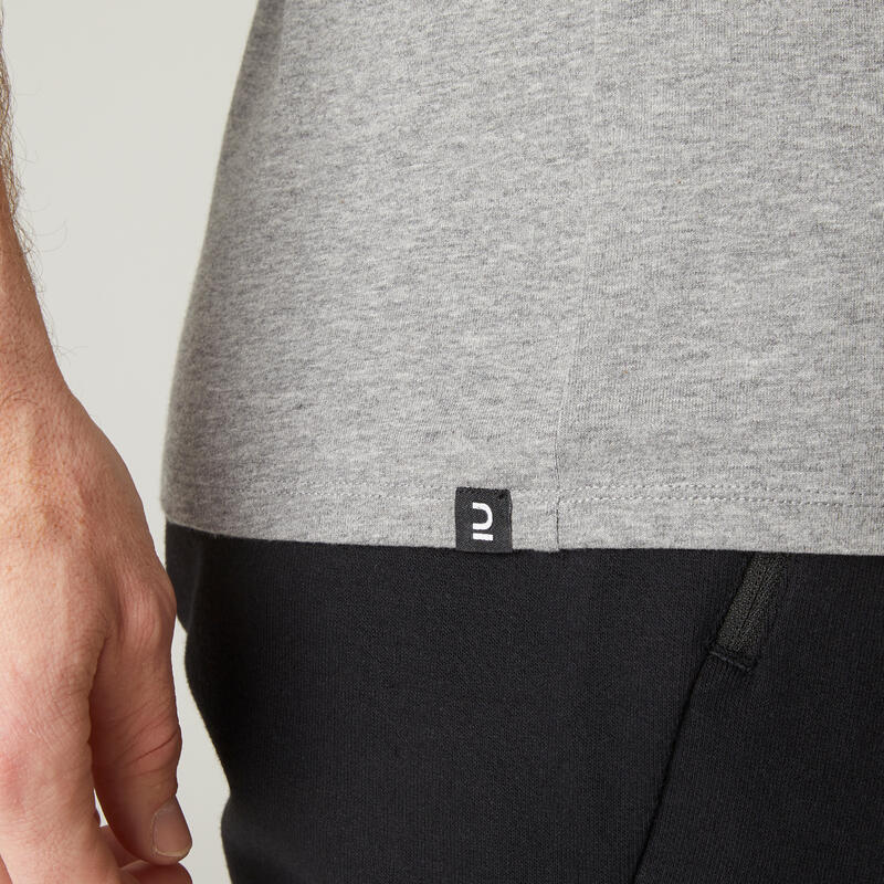 T-shirt fitness manches courtes ajusté col rond coton homme - 500 gris