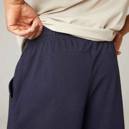 Long Stretch Cotton Fitness Shorts - Navy Blue