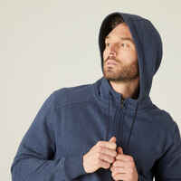 Men's Straight-Cut Zip Hoodie With Pocket 500 - Blue