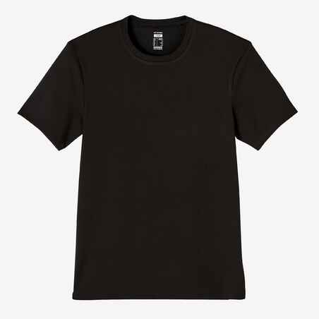 Men's Short-Sleeved Fitted-Cut Crew Neck Cotton Fitness T-Shirt 500 - Black