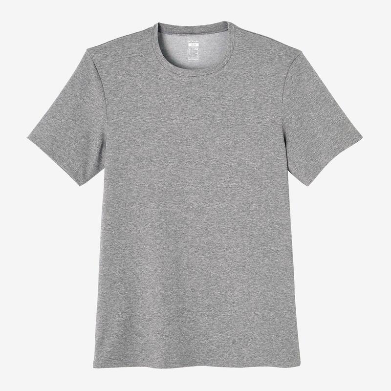 Camiseta fitness manga corta algodón extensible slim Hombre gris claro