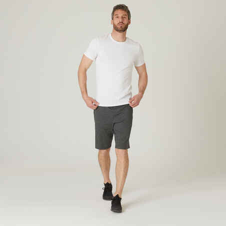 Ανδρικό T-Shirt με τη στενή εφαρμογή για Fitness 500 - Λευκό του πάγου