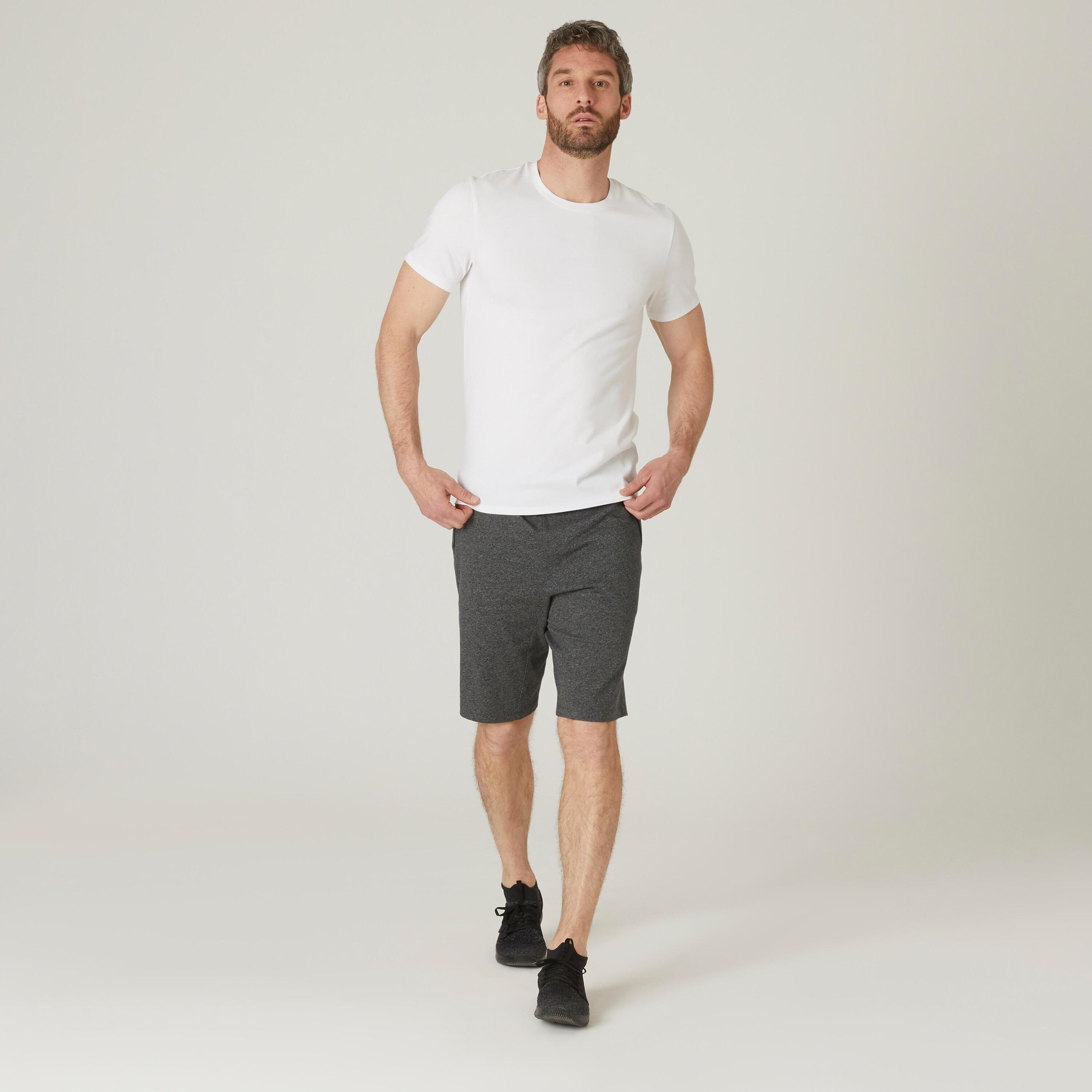 Men's Slim-Fit Fitness T-Shirt 500 - Ice White 3/5