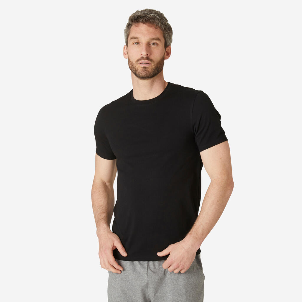 Men's slim-fit fitness t-shirt 500 - black
