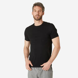 Stretchy Slim-Fit Cotton Fitness T-Shirt - Black