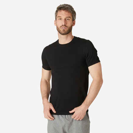 Camiseta de fitness manga corta para Hombre Domyos 500 negro