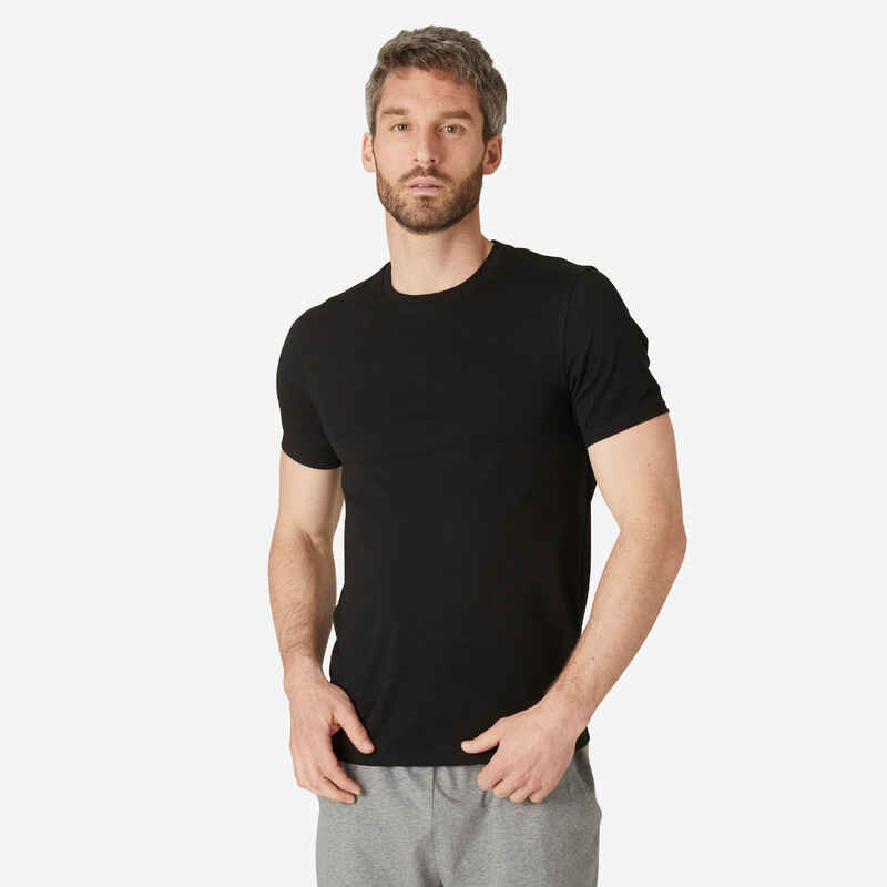 T-Shirt Herren Baumwolle Slim - 500 schwarz