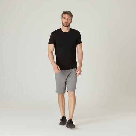 T-shirt fitness manches courtes slim coton extensible col rond homme gris -  Decathlon Cote d'Ivoire