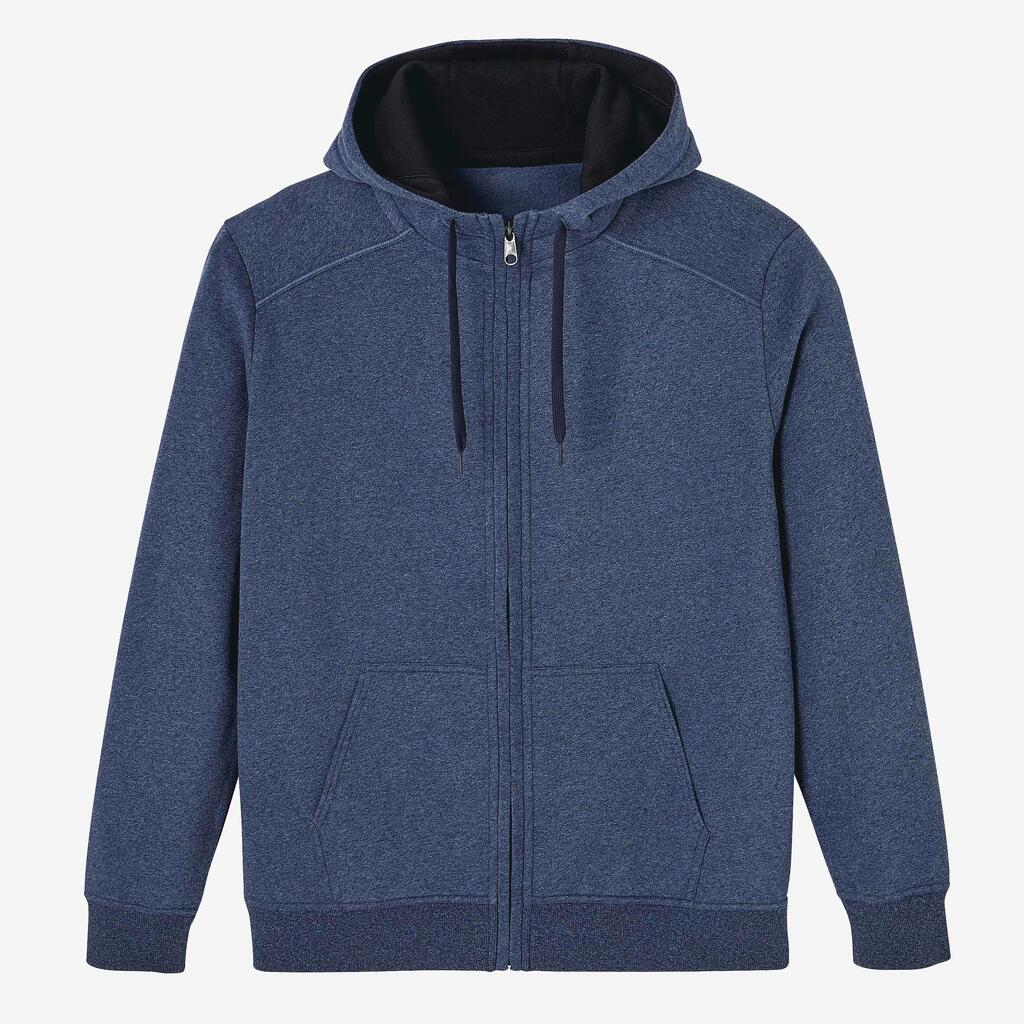 Sweat zippé à capuche col zippé droit homme avec poche - 500 bleu