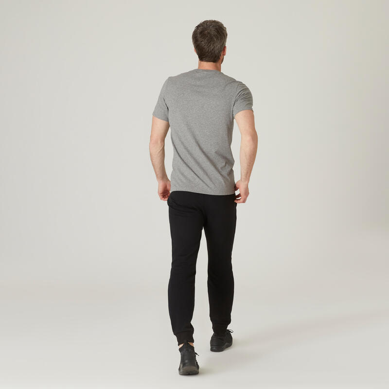 Fitness T-shirt heren aansluitend model ronde hals 500 grijs