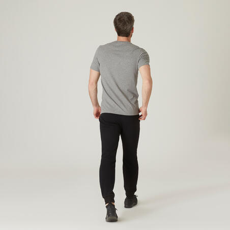 T-shirt fitness manches courtes slim coton extensible col en V