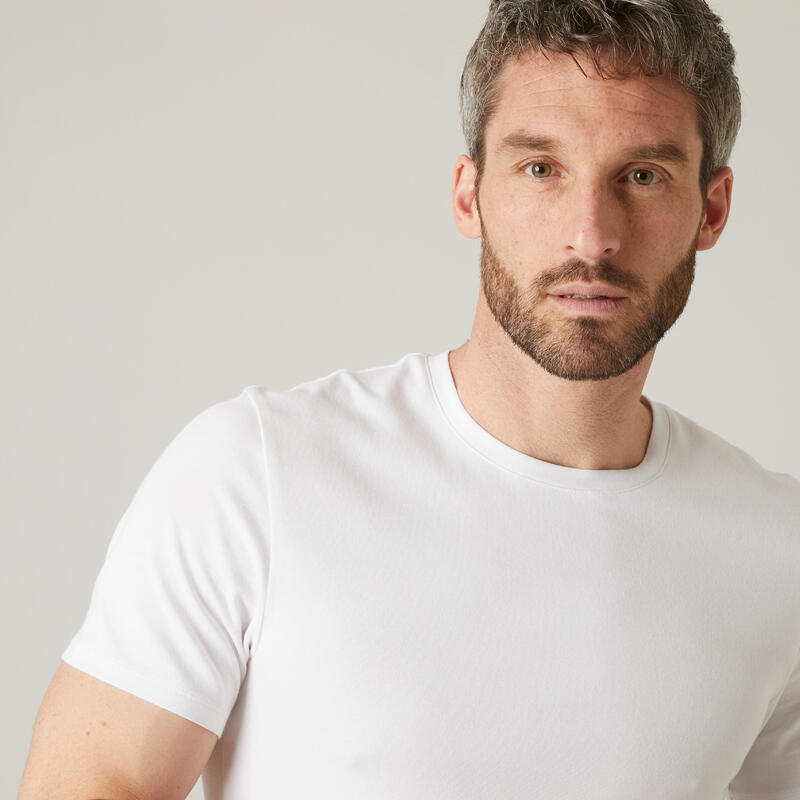 T-shirt uomo fitness 500 slim misto cotone bianca