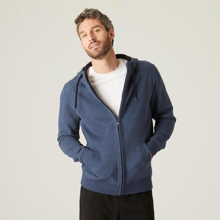 Sweat zippé à capuche col zippé droit homme avec poche - 500 bleu -  Decathlon Cote d'Ivoire