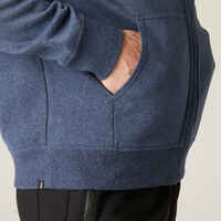 Men's Straight-Cut Zip Hoodie With Pocket 500 - Blue