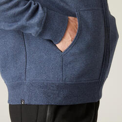 Sweat zippé à capuche col zippé droit homme avec poche - 500 bleu