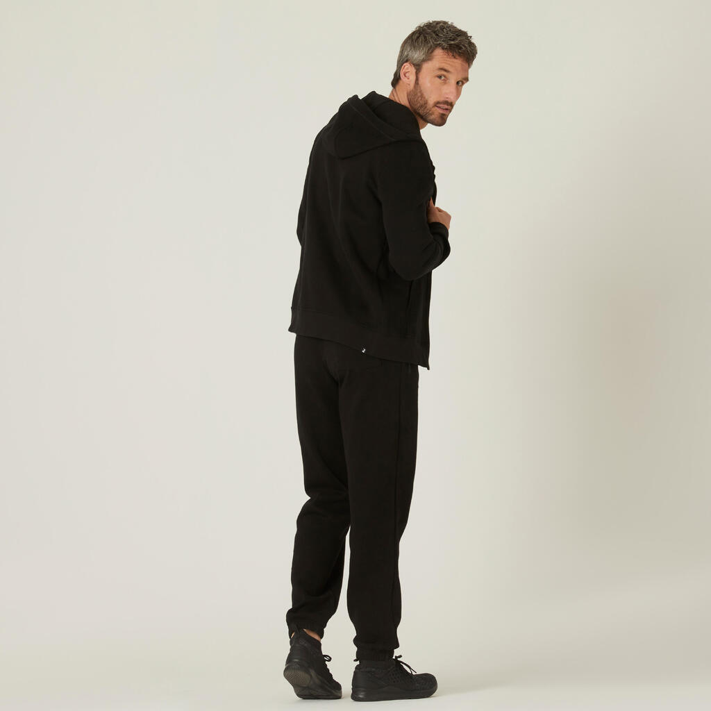 Sudadera de cierre con capucha cuello cierre recto para hombre con bolsillo - 500 color negro 
