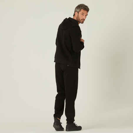 Men's Straight-Cut Zipped Hoodie With Pocket 500 - Black