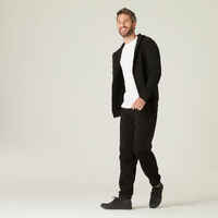 Men's Straight-Cut Zipped Hoodie With Pocket 500 - Black