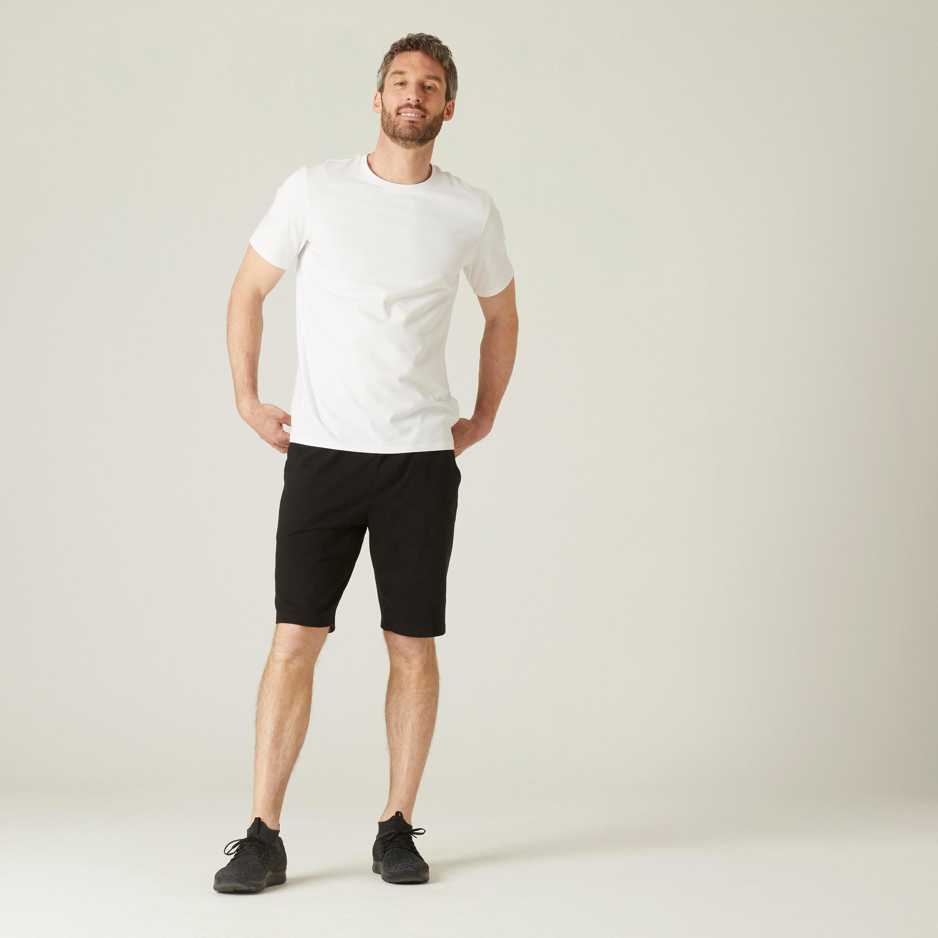 Fitness Long Stretch Cotton Shorts - Black 2/5