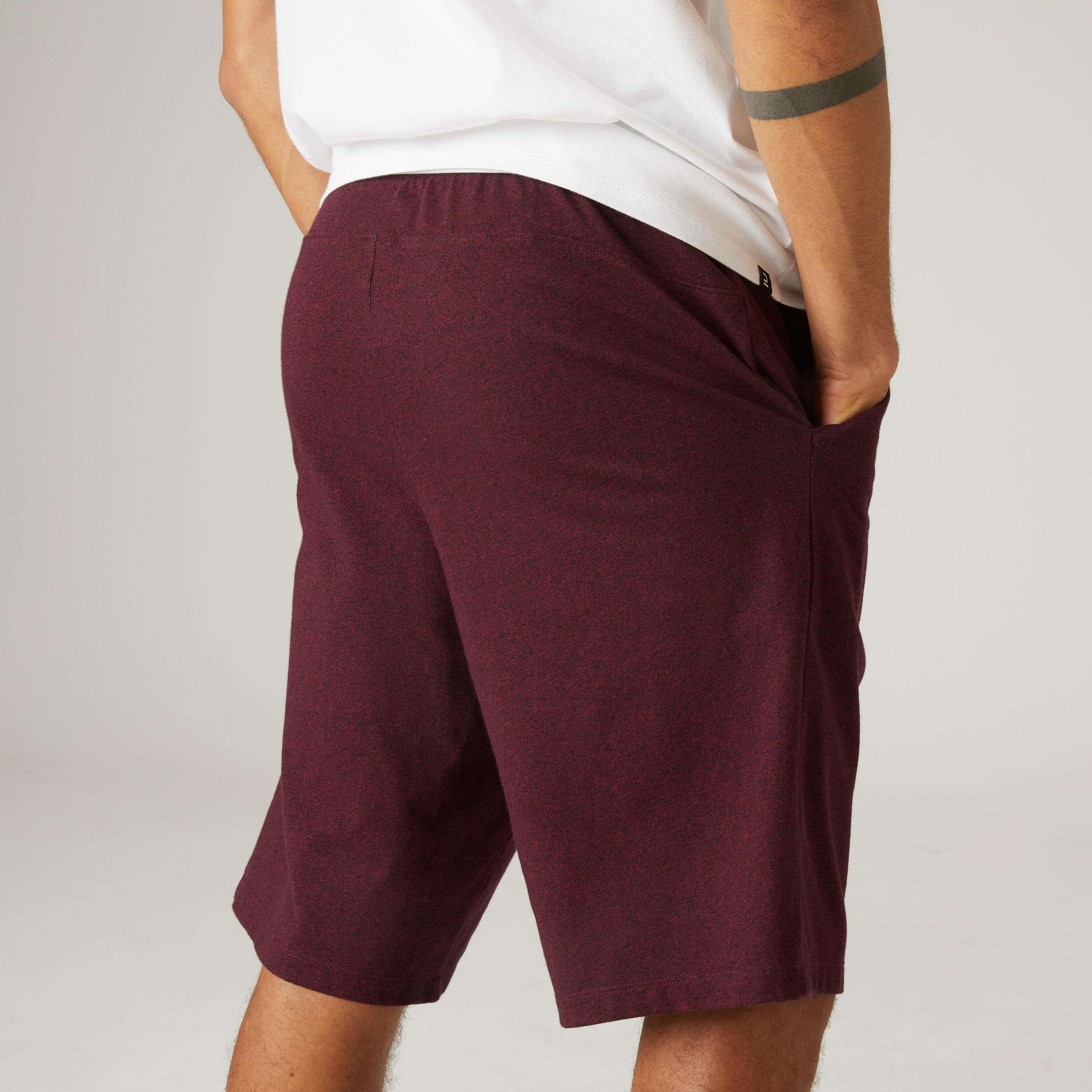 Fitness Long Stretch Cotton Shorts - Burgundy 2/6