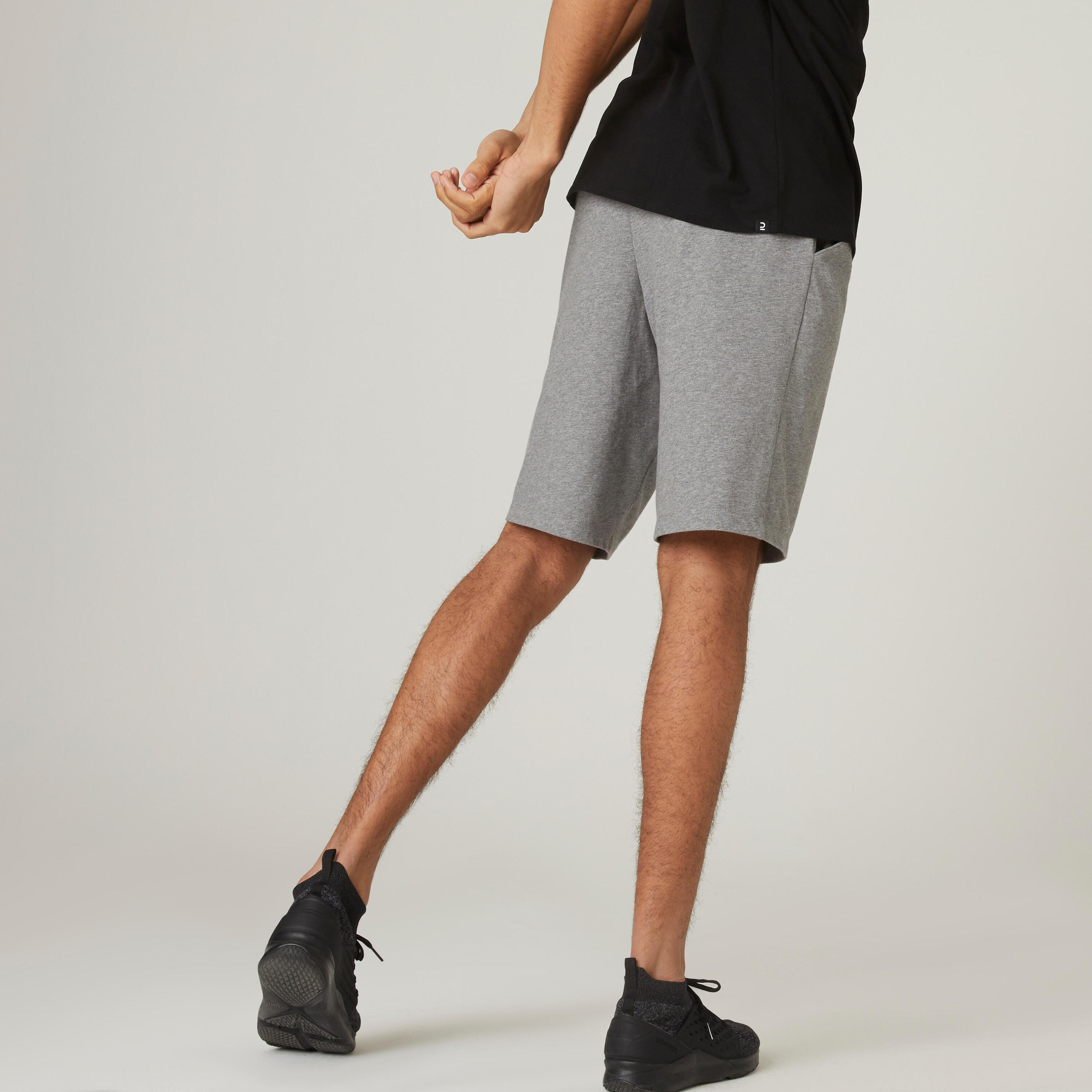 Fitness Long Stretch Cotton Shorts - Mottled Grey 2/7