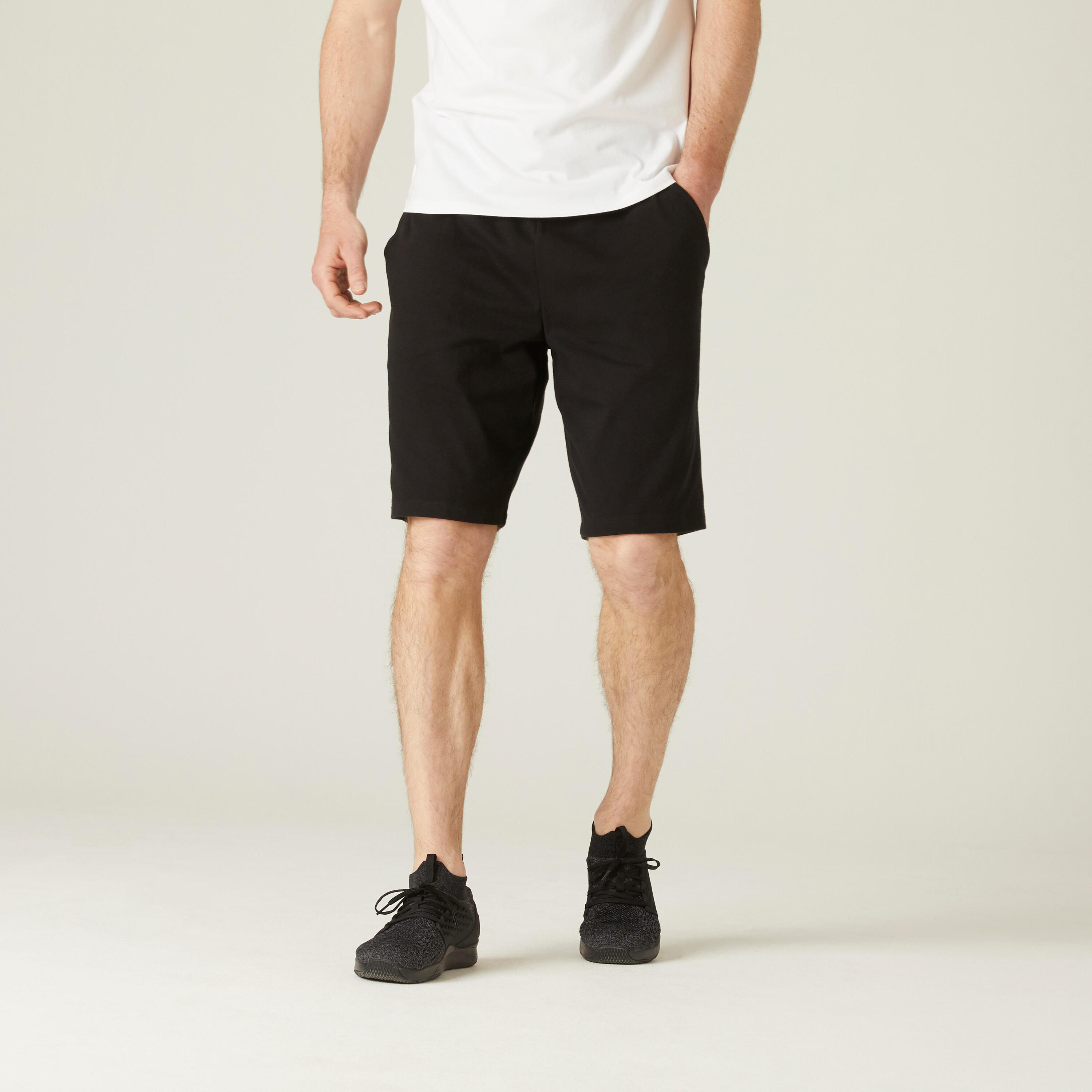 Fitness Long Stretch Cotton Shorts - Black 1/5