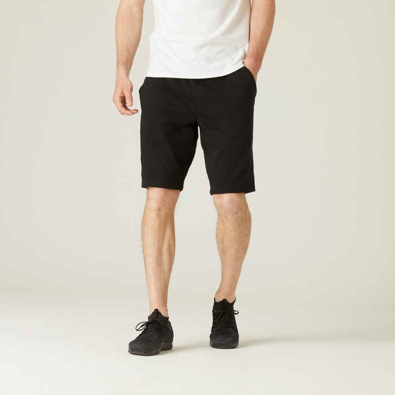 Shorts lang Fitness Baumwolle dehnbar Herren schwarz Shorts lang Fitness Baumwolle dehnbar Herren schwarz