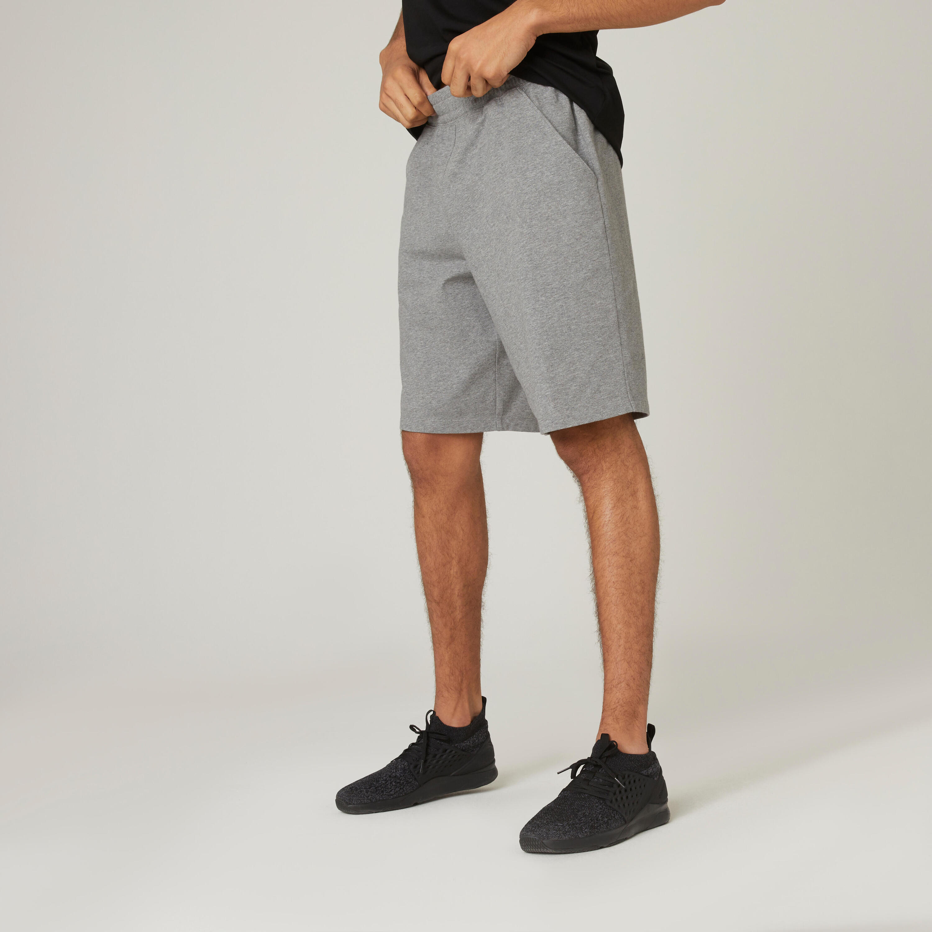 Fitness Long Stretch Cotton Shorts - Mottled Grey 1/7