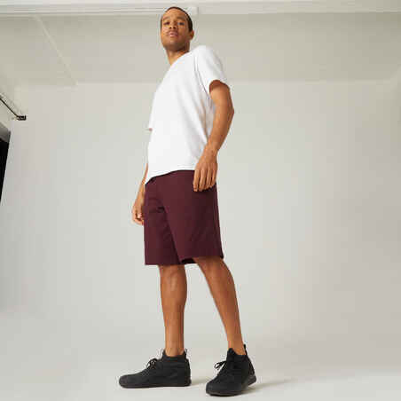 Fitness Long Stretch Cotton Shorts - Burgundy