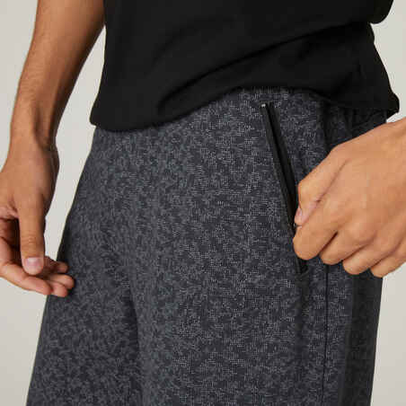 Shorts lang Fitness Baumwolle dehnbar RV-Taschen Herren grau