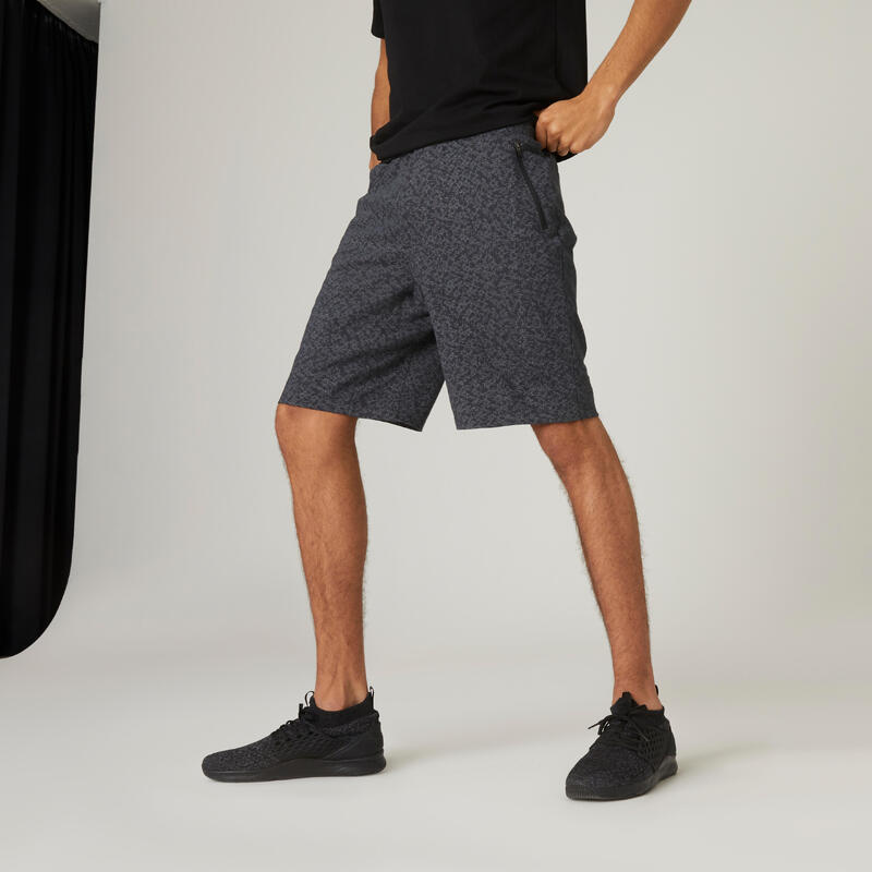 Pantaloncini uomo fitness 520 regular misto cotone tasca con zip grigi scuri