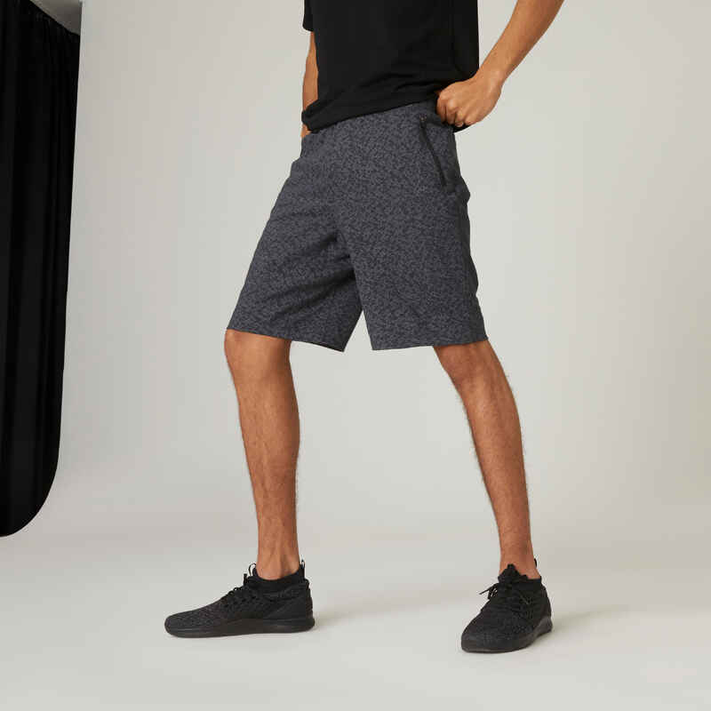 Shorts lang Fitness Baumwolle dehnbar RV-Taschen Herren grau