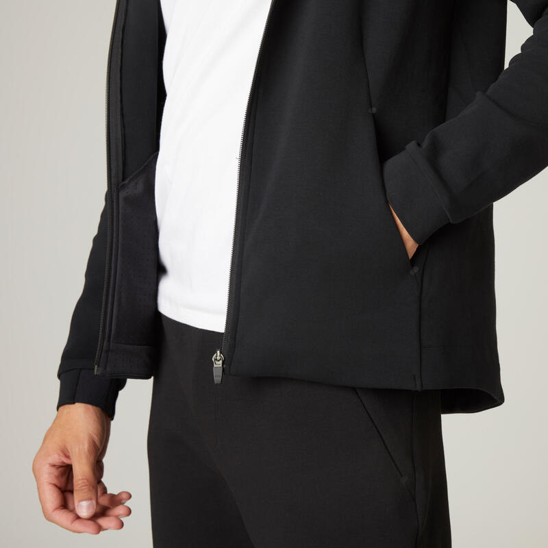 Sweat zippé à capuche fitness homme - 500 Noir