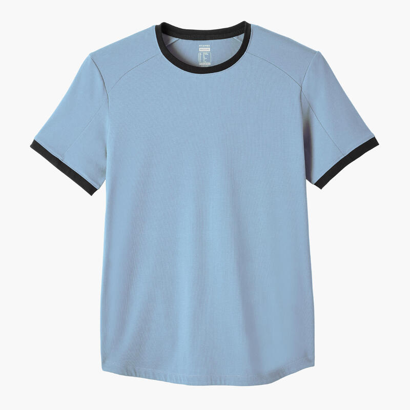 T-shirt fitness manches courtes coton extensible col rond homme bleu tempête