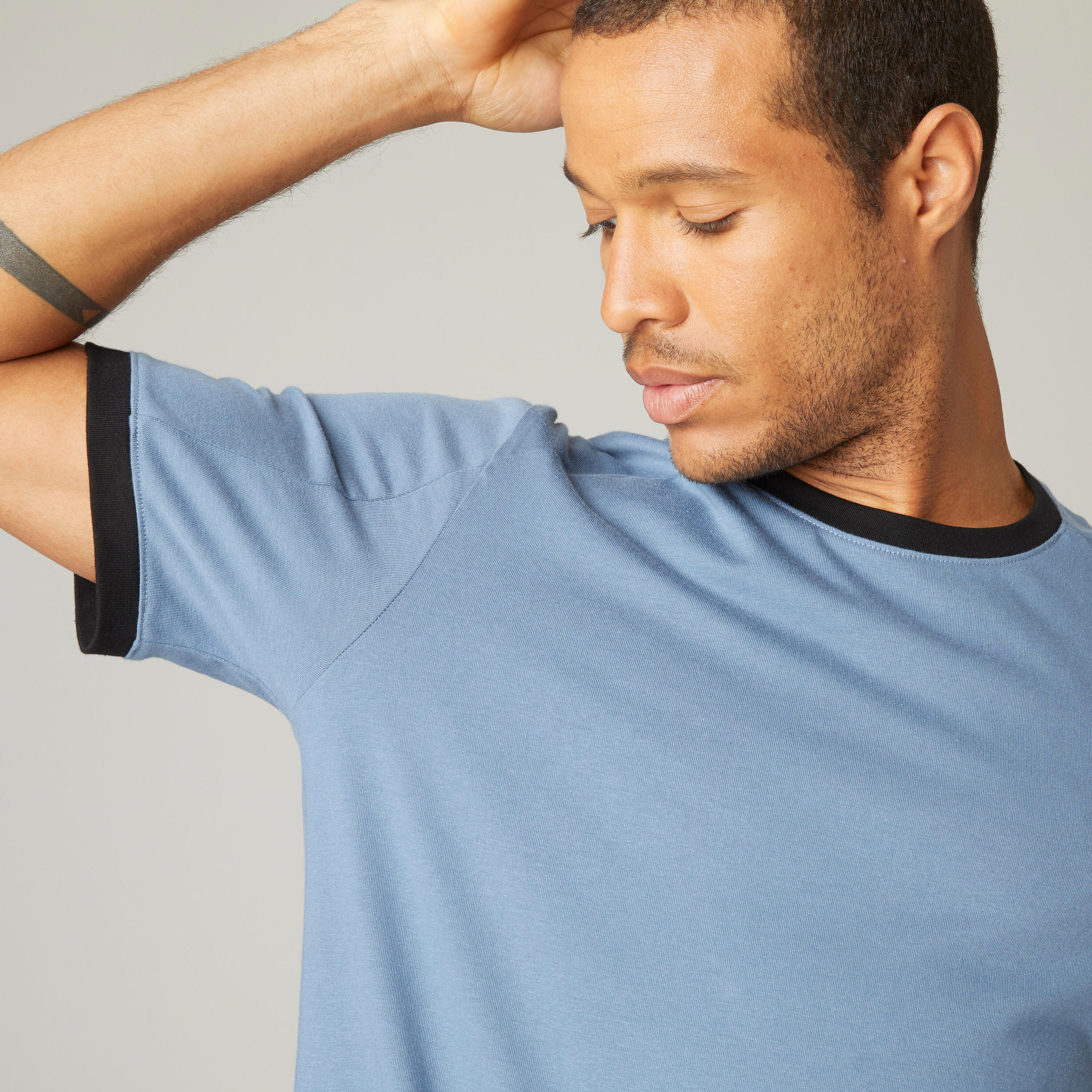 Men's Short-Sleeved Fitted-Cut Crew Neck Cotton Fitness T-Shirt 520 - Storm Blue 5/7