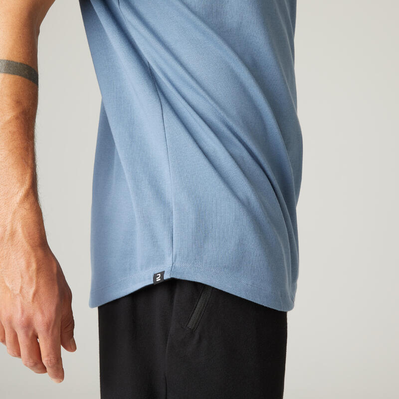 T-shirt fitness manches courtes coton extensible col rond homme bleu tempête