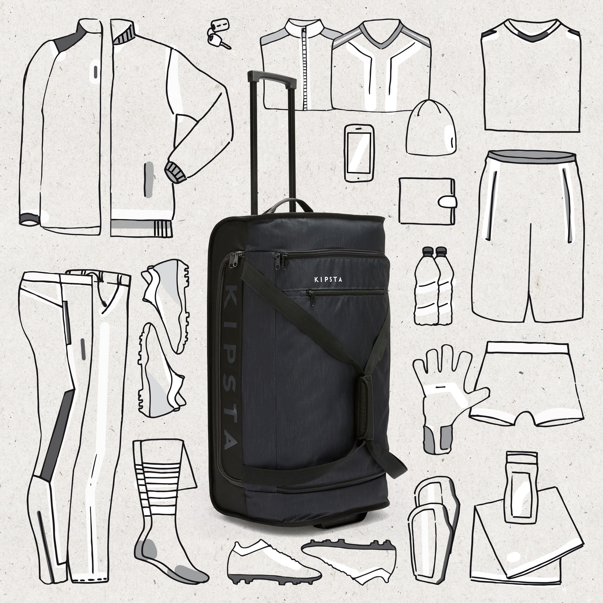 BOLSO DEPORTIVO CON RUEDAS 70 LITROS NEGRO - Decathlon