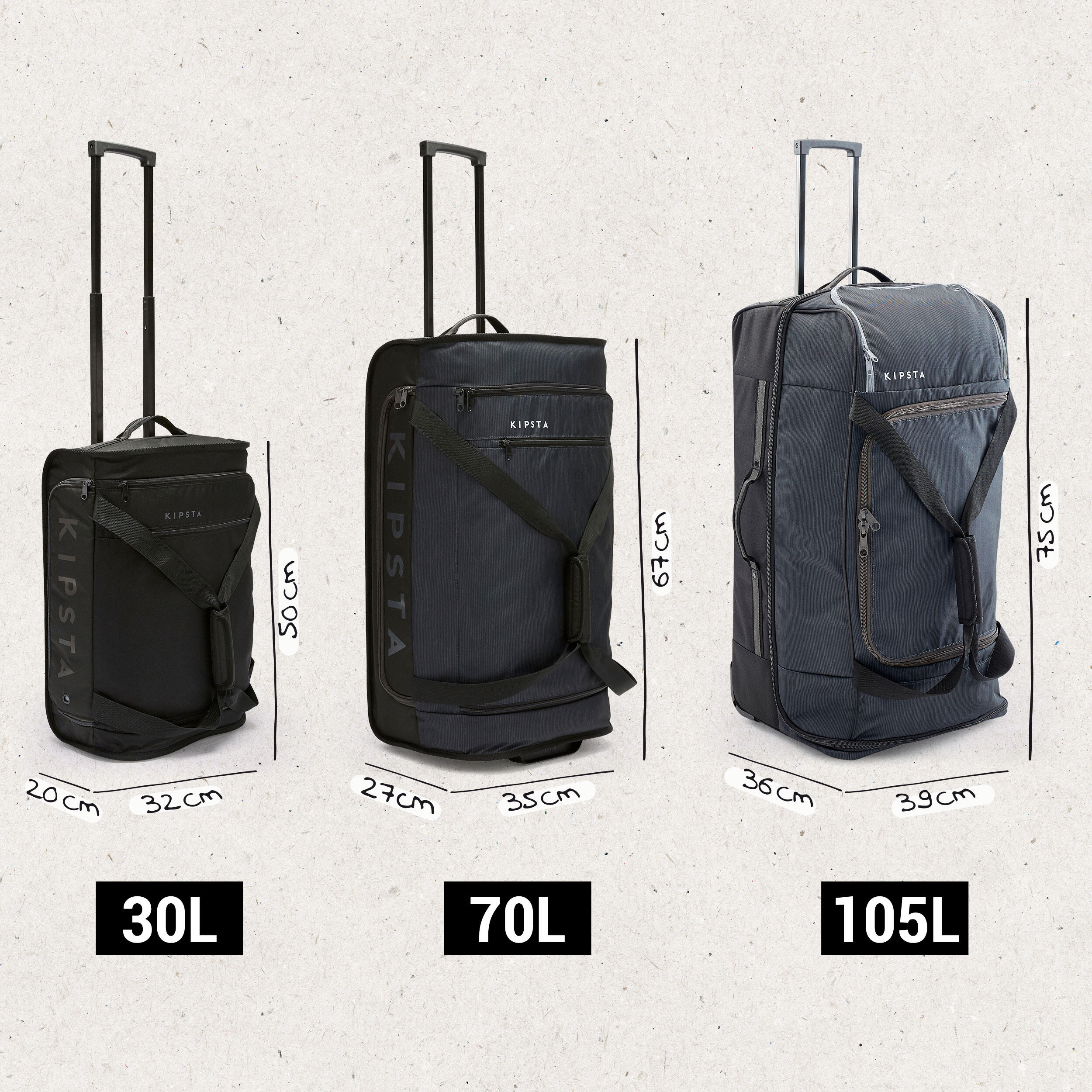 BOLSO DEPORTIVO CON RUEDAS 30 LITROS NEGRO - Decathlon