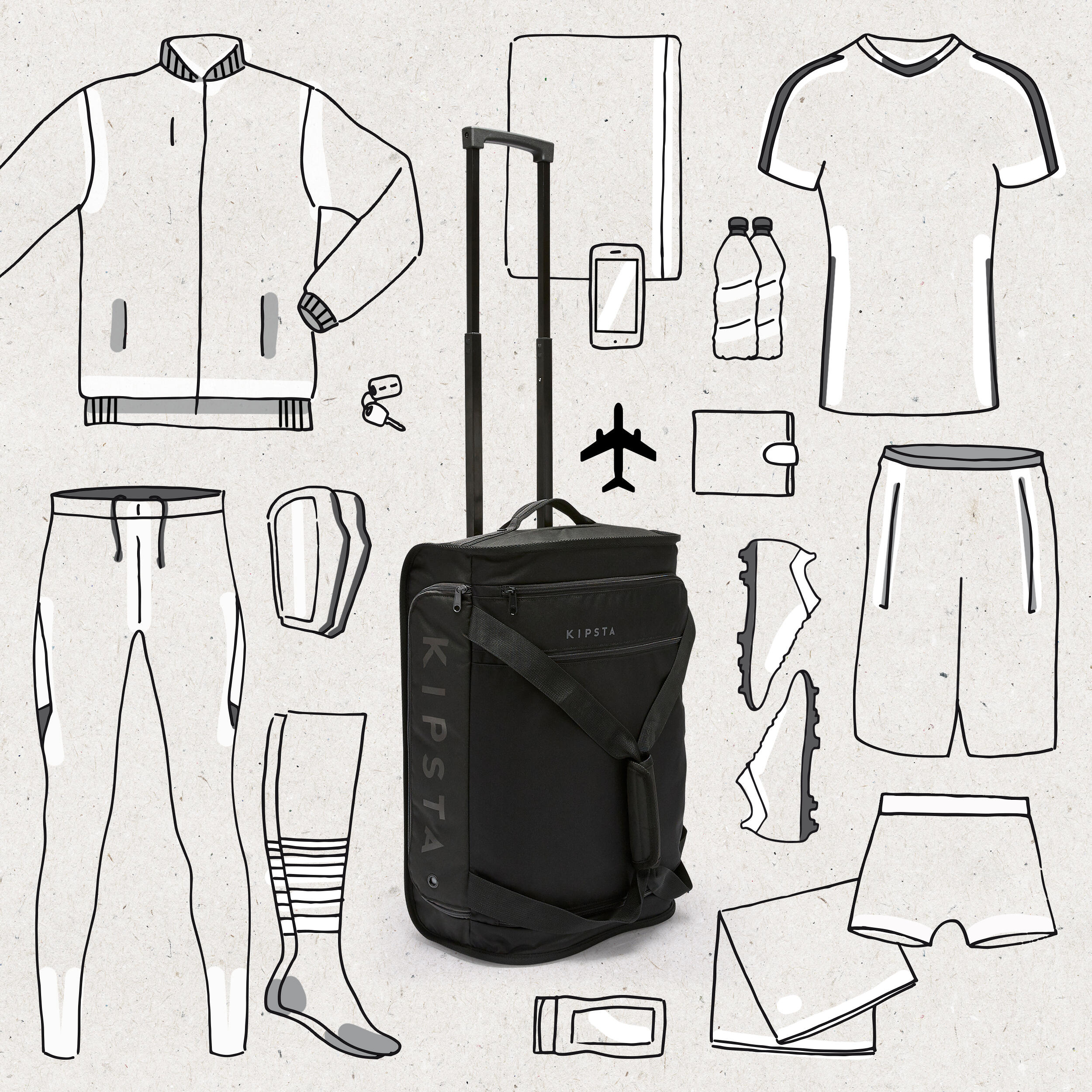 BOLSO DEPORTIVO CON RUEDAS 30 LITROS NEGRO - Decathlon