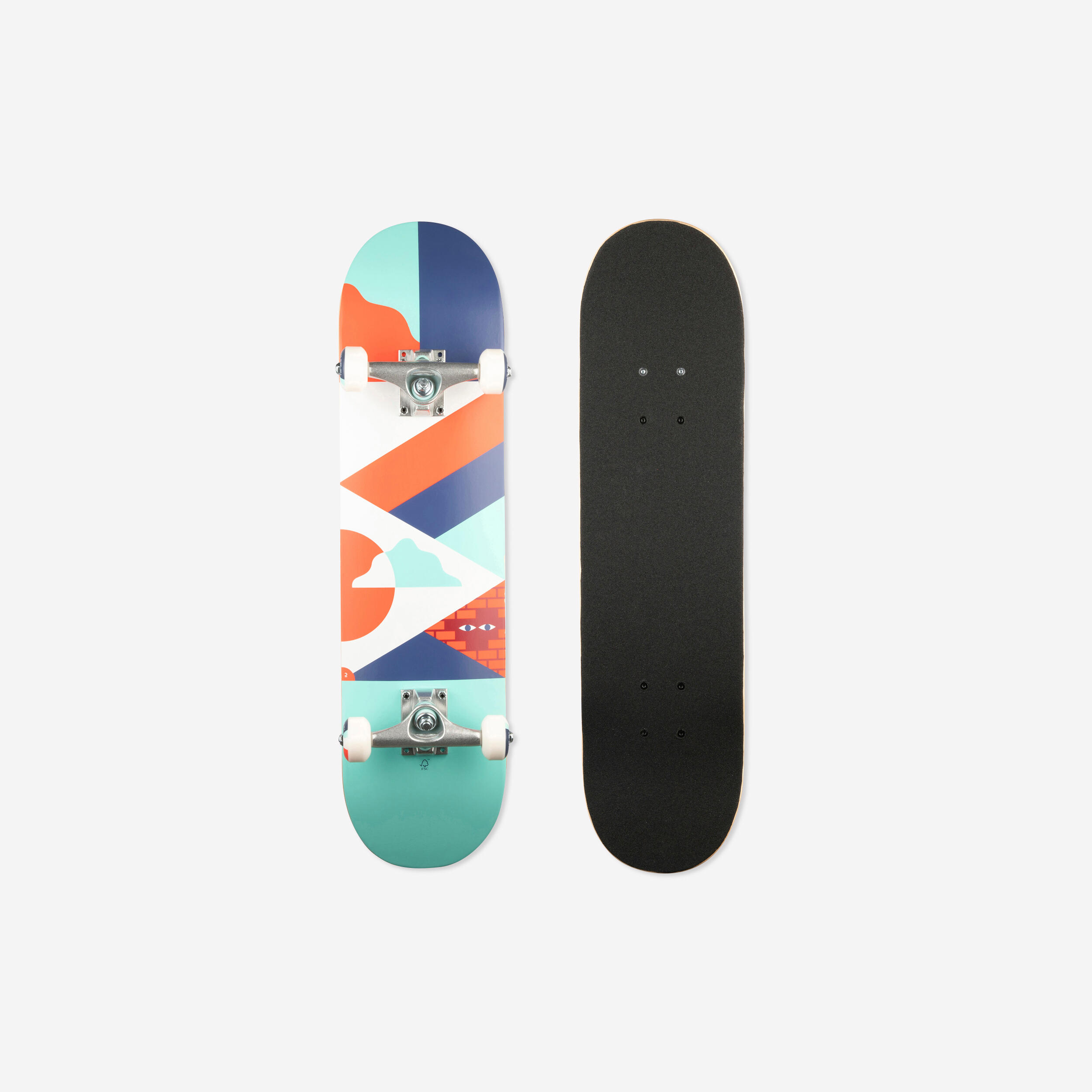 Oxelo - Planche De Skate Enfant 8 - 12 Ans Cp100 Mid Geometric Taille 7.6" - Skateboard Complet - Skateboard - Noir - 7.5" - Decathlon