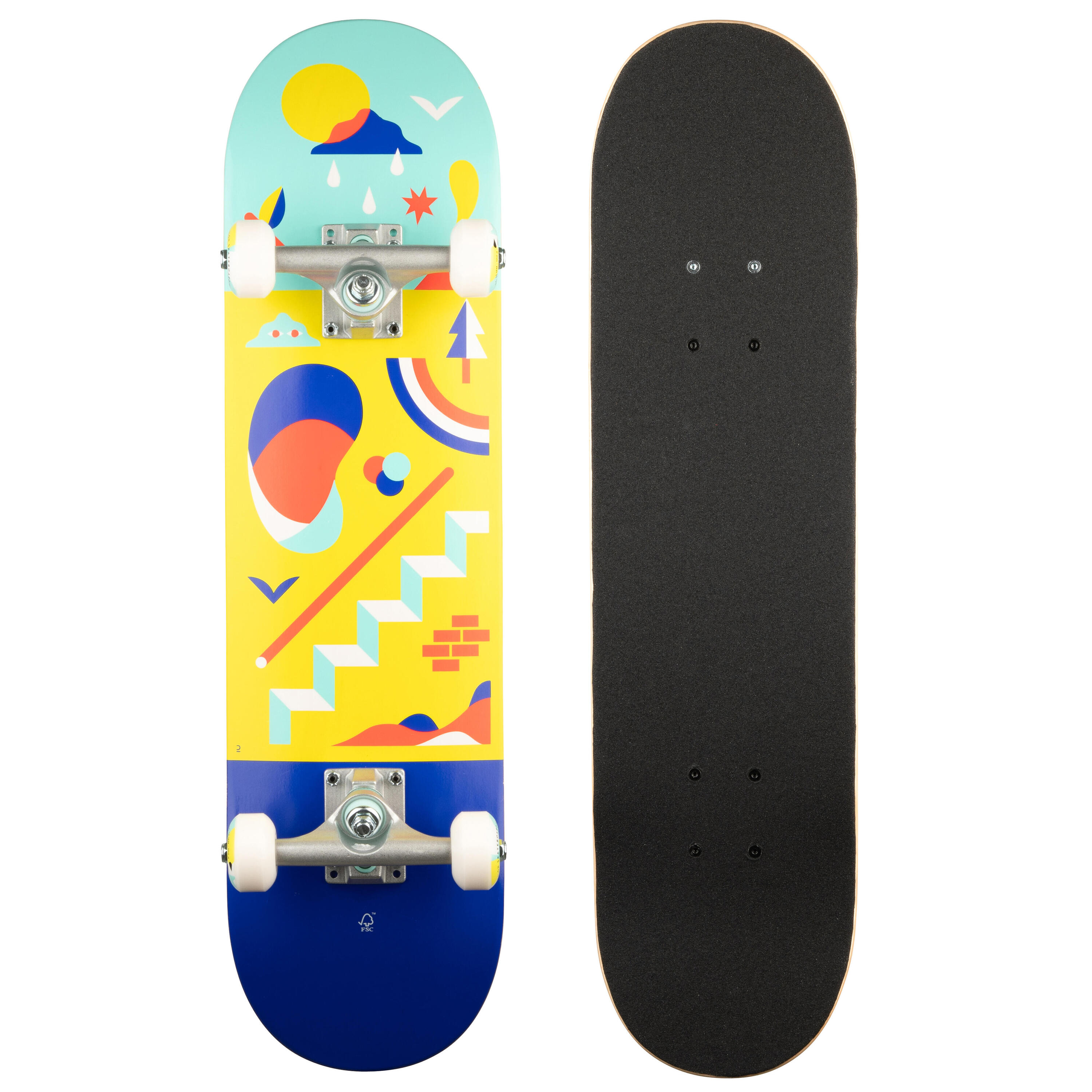 Kids' Ages 3 to 7 Years Mini Skateboard Size 7.25" CP100 - Rainbow 1/9