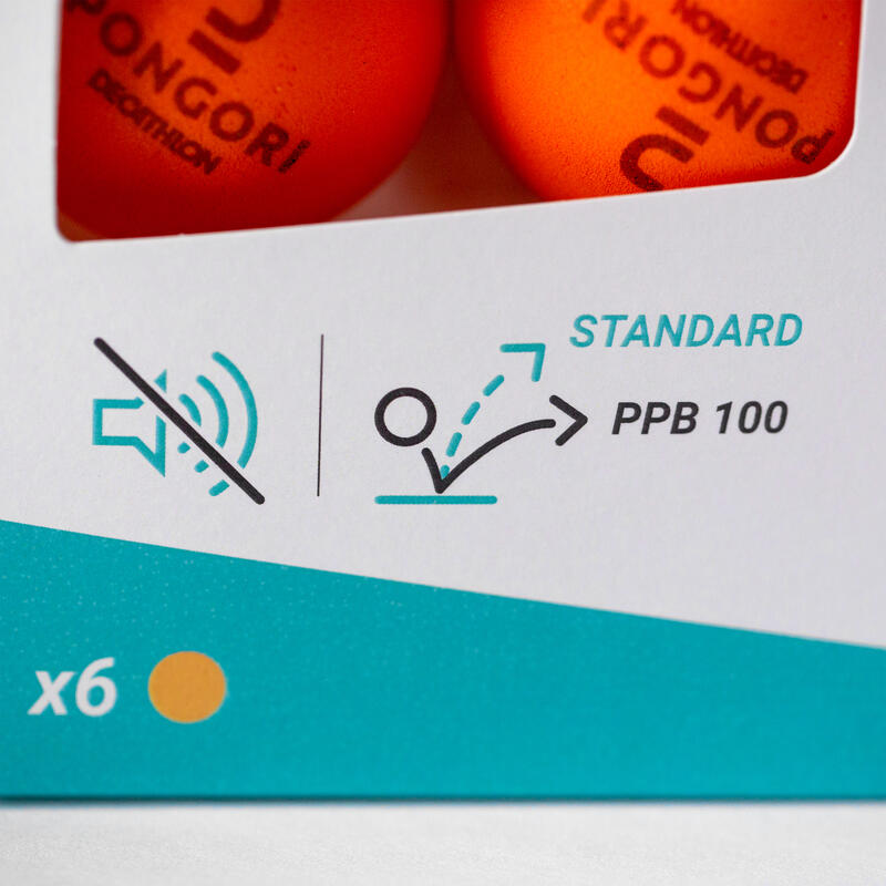Set of 6 Foam Table Tennis Balls PPB 100 Silent Orange Decathlon