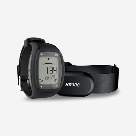 Годинник-пульсометр HR 300 для бігу - Чорний/Срібний