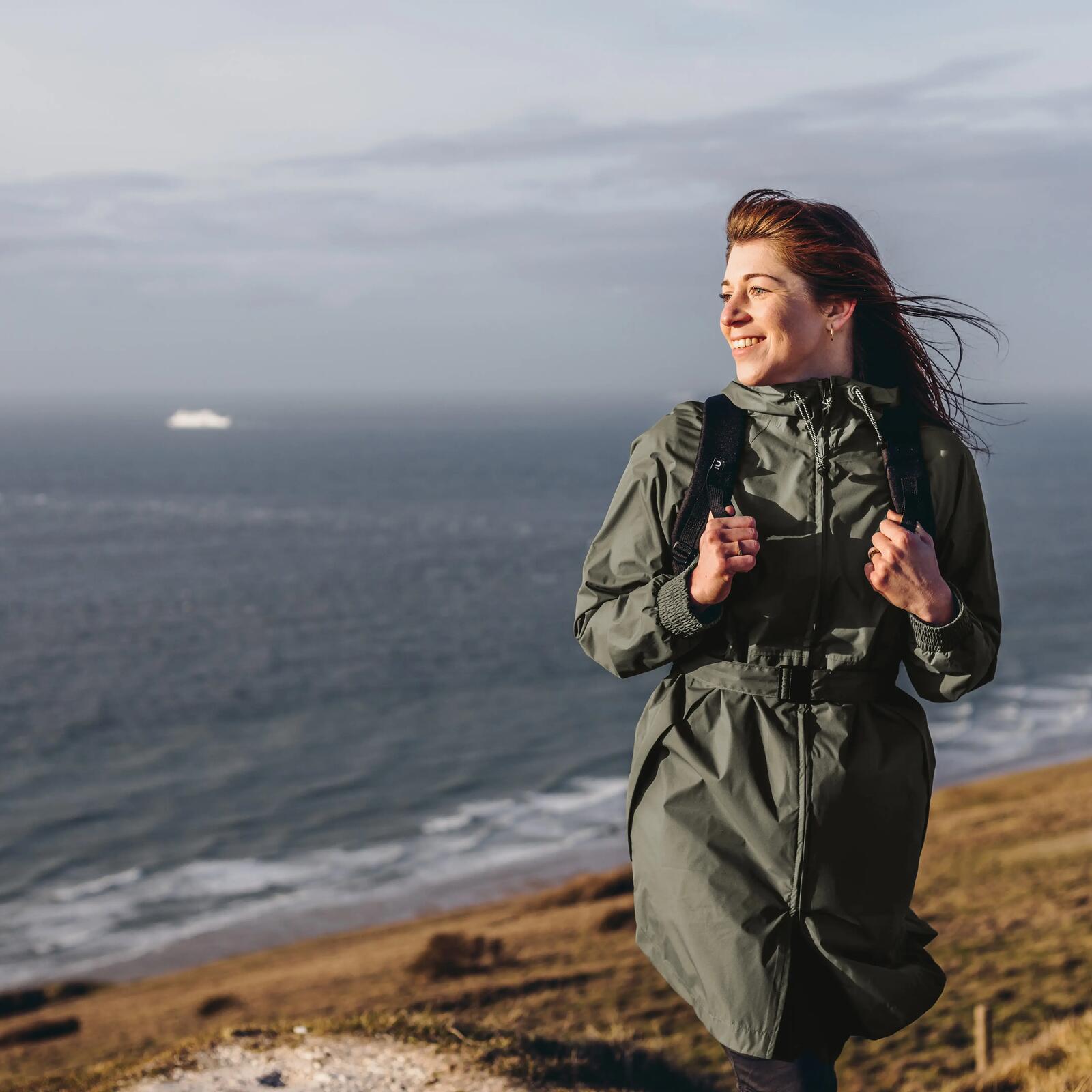 Women's Long Waterproof Hiking Jacket Raincut Long Decathlon