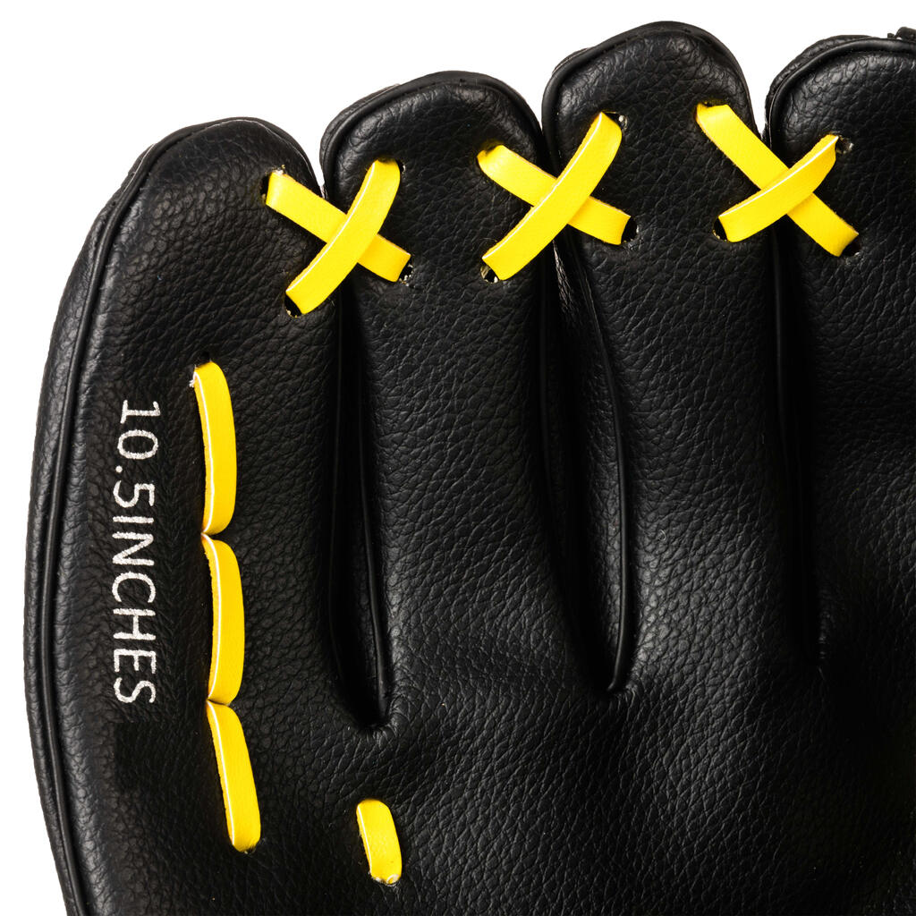 Baseball glove left-hand throw Kid - BA100 Yellow Black