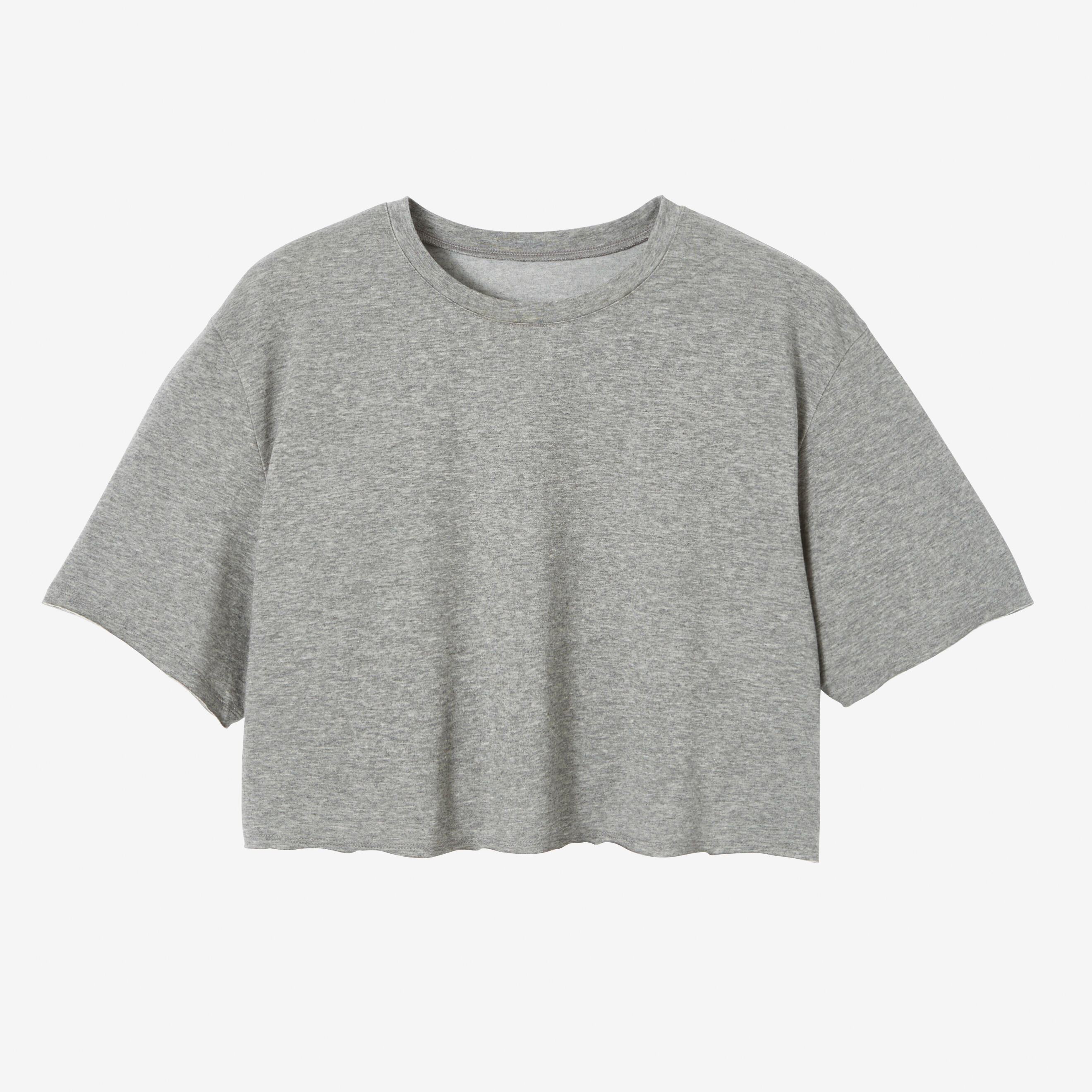 Women's Short-Sleeved Crew Neck Synthetic Cropped T-Shirt - Grey 6/6