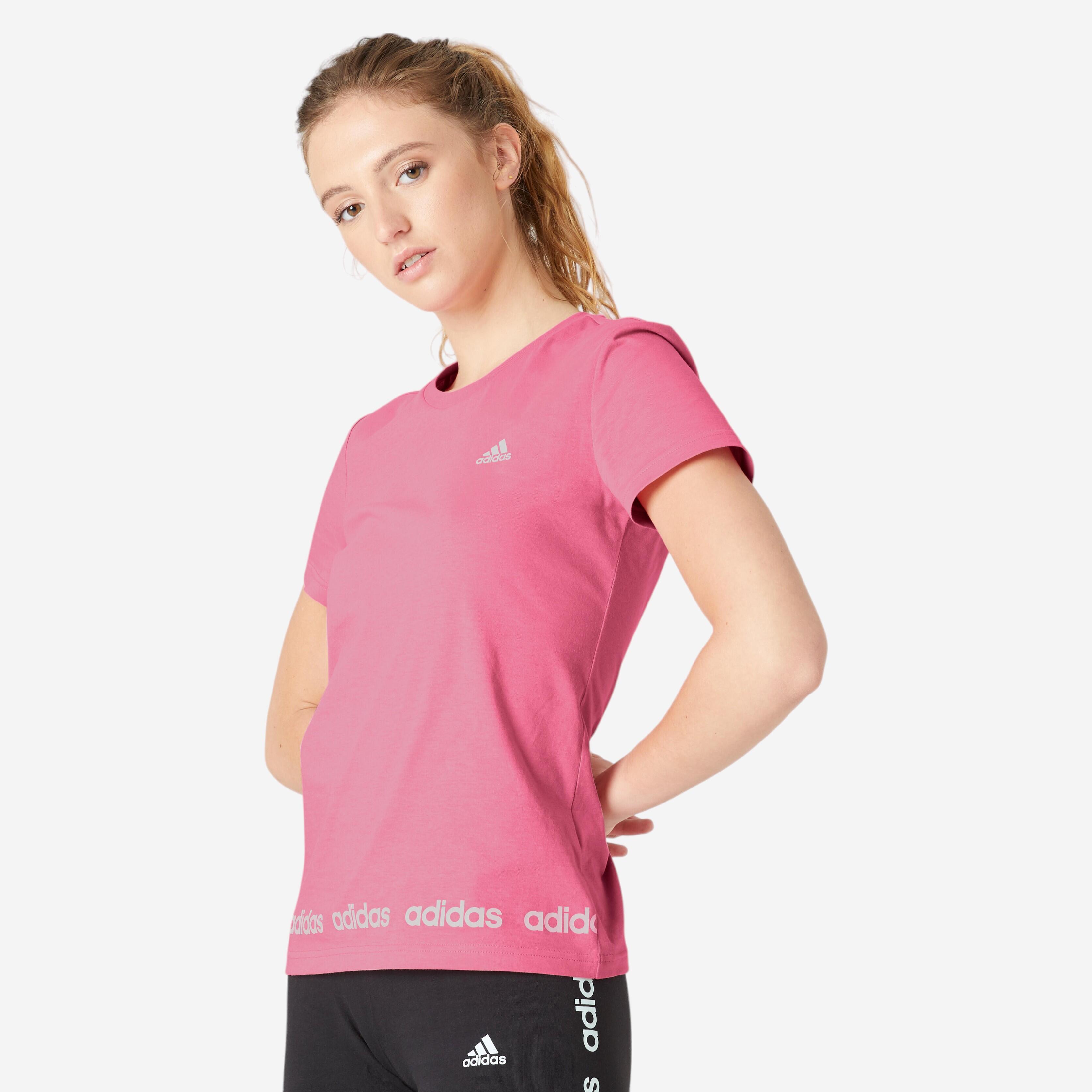 T shirt donna fitness Adidas slim 100 cotone rosa ADIDAS Decathlon