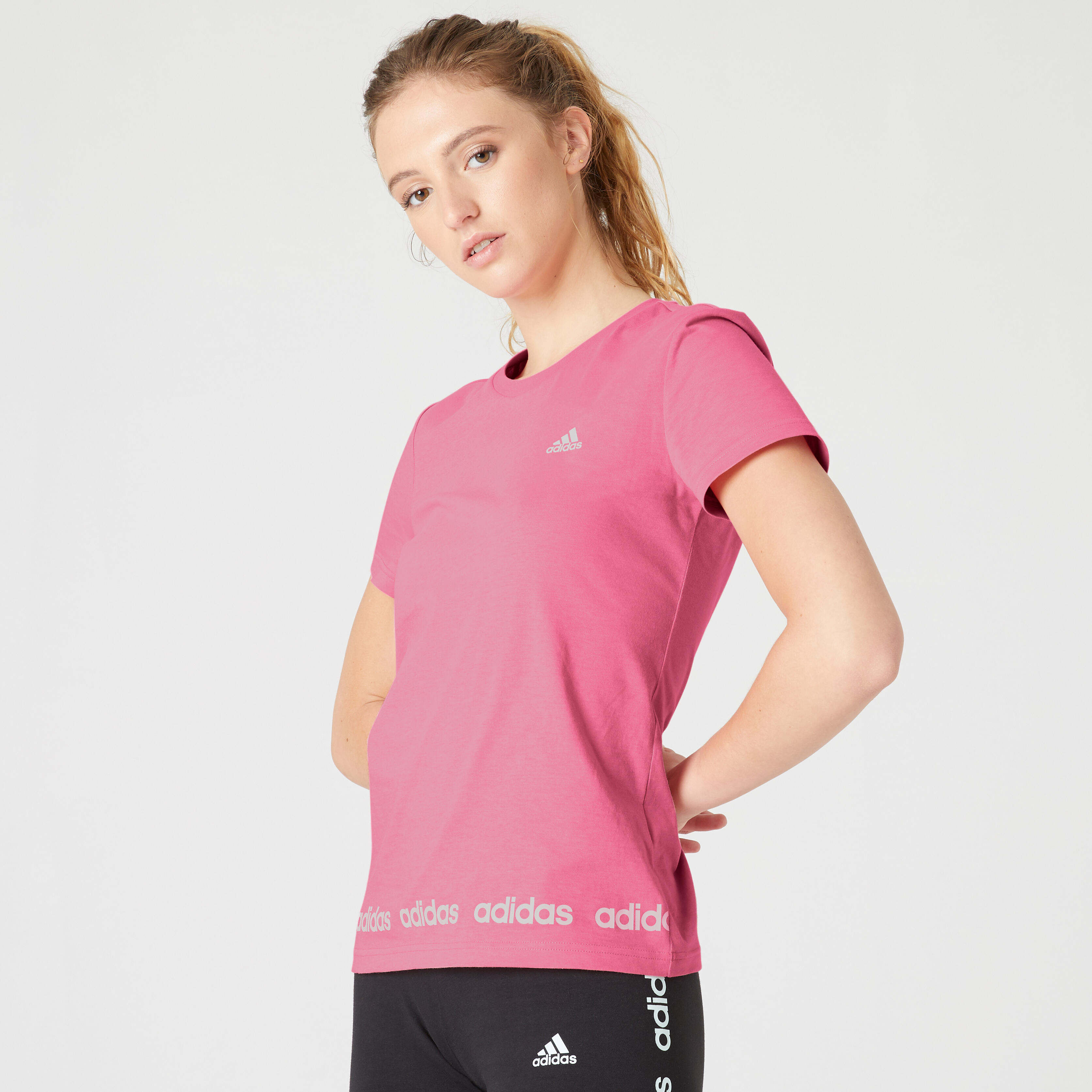 Tricou fitness cu logo roz damă ADIDAS