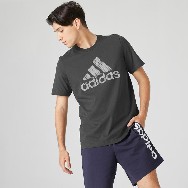 T-shirt fitness manches courtes droit col rond coton homme - Decadio noir